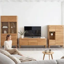 Buffet vitrine en bois massif de chêne Milan 3 - NordicStory