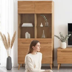 Buffet vitrine en bois massif de chêne Milan 2 - NordicStory