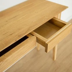 Bureau console avec 2 tiroirs en bois massif de chêne Tolédo 2 - NordicStory