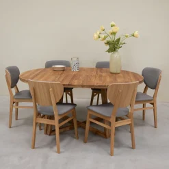 Chaise de salle à manger en bois massif de chêne Nova, revêtement en tissu Gris Nordique/Beige – Lot de 2 ou 4 chaises - NordicStory