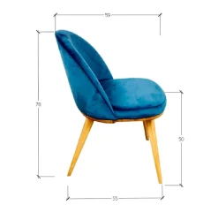 Chaise de salle à manger en bois massif de chêne Clara, revêtement en velours Bleu Monaco – Lot de 2 ou 4 chaises - NordicStory