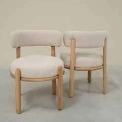 Chaise en bois massif de chêne Lova, revêtement Ecru - Lot de 2 chaises - VESKOR