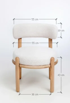 Chaise en bois massif de chêne Lova, revêtement Ecru - Lot de 2 chaises - VESKOR