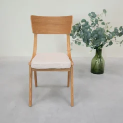 Chaise en bois massif de chêne Lucas, revêtement Gris/Beige - Lot de 2 ou 4 chaises - VESKOR