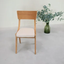 Chaise en bois massif de chêne Lucas, revêtement Gris/Beige - Lot de 2 ou 4 chaises - VESKOR
