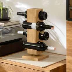 Porte-bouteilles en bois massif de chêne ALMA – Pour 4 bouteilles de vin - NordicStory