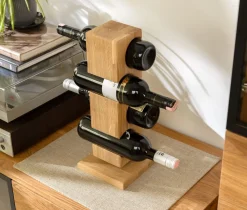 Porte-bouteilles en bois massif de chêne ALMA – Pour 4 bouteilles de vin - NordicStory