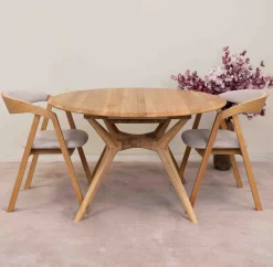 Table à manger ronde extensible en bois massif de chêne Carmen - NordicStory