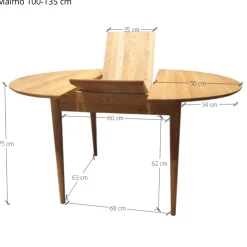 Table à manger ronde extensible en bois massif de chêne Malmo - VESKOR