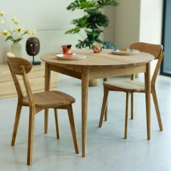 Table à manger ronde extensible en bois massif de chêne Malmo - VESKOR