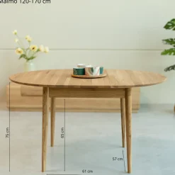 Table à manger ronde extensible en bois massif de chêne Malmo - VESKOR