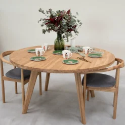 Table à manger ronde extensible en bois massif de chêne Léa - VESKOR