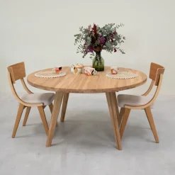 Table à manger ronde extensible en bois massif de chêne Léa - VESKOR